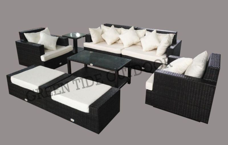 Garden Outdoor Furniture Patio Rattan Sofa Set 8PCS with Ottoman Footstool