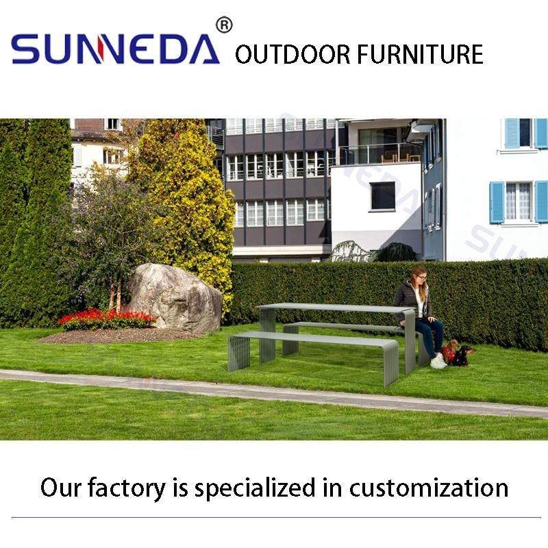 Modern Design Creative Stainless Steel Long Table and Chairs for Outside