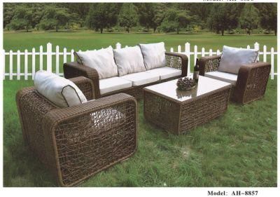 4 Pieces Outdoor Rattan Furniture Sets, Includes Wicker Chairs and Table and Cushions