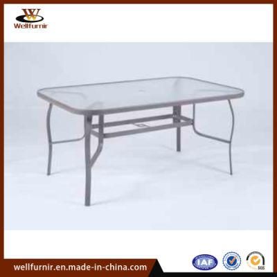2018 Well Furnir Outdoor Aluminum Hotel Dining Leisure Glass Square Dining Table