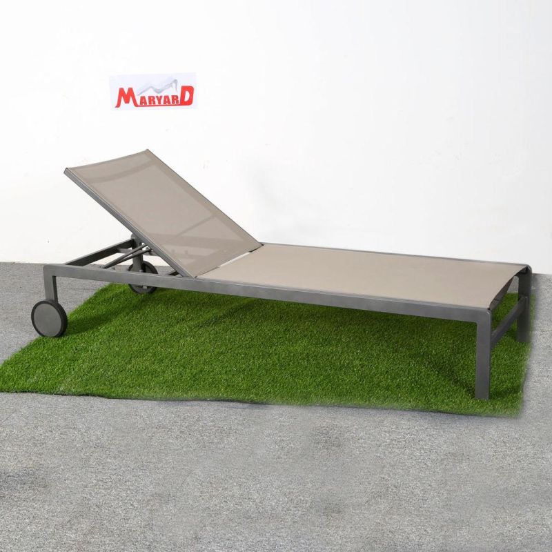 Sun Lounger Outdoor Slingfurniture Garden Daybed Leisure Sunbed with Wheels