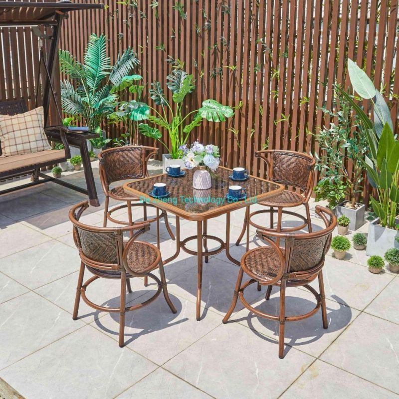 Hot Sale Outdoor Furniture Garden Aluminum Table with Bamboo-Look Painting Frame for Living Room Coffee Dining Bistro Set