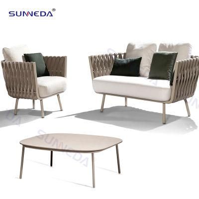 Outdoor Garden Furniture Rope Lounge Sets with Aluminum Frame Braided Cotton Rope Sofa