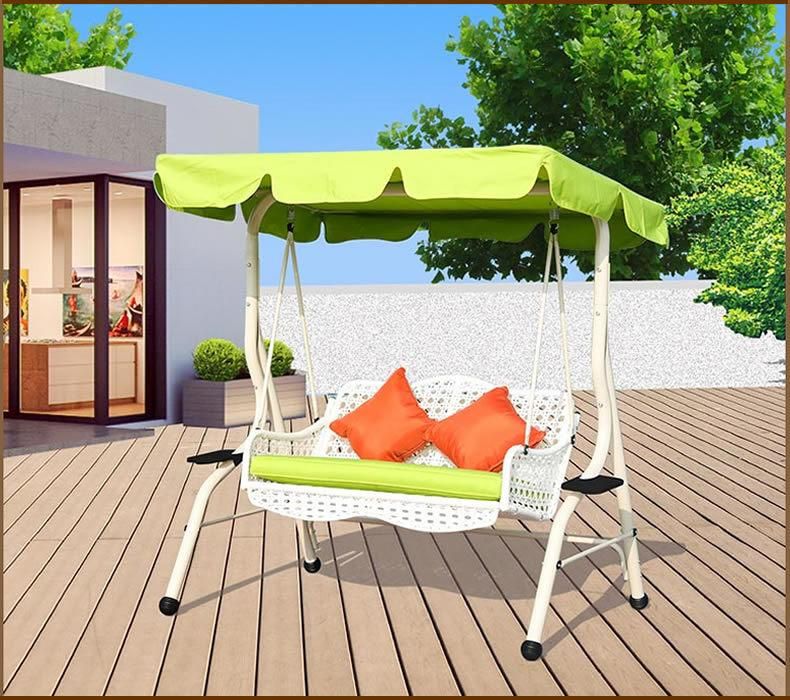 2-Seats Rattan Patio Swing Chair Hanging Swing Chair with Cushion
