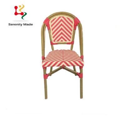 Hot Sale Outdoor Furniture French Style Colourful Restaurant Cafe Coffee Shop Rattan Aluminium Frame Dining Chair