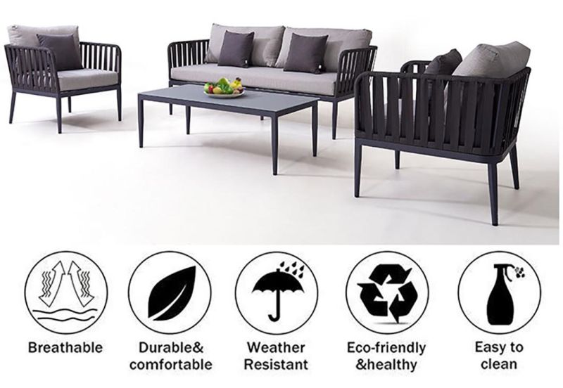 4-Piece Braided Rope Hotel Patio Furniture Aluminum Outdoor Sofa Wholesale