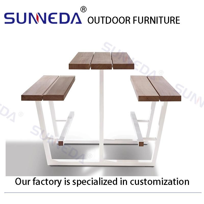 Outdoor Iron Square Tube Frame with Eucalyptus Wood Bench Table Set