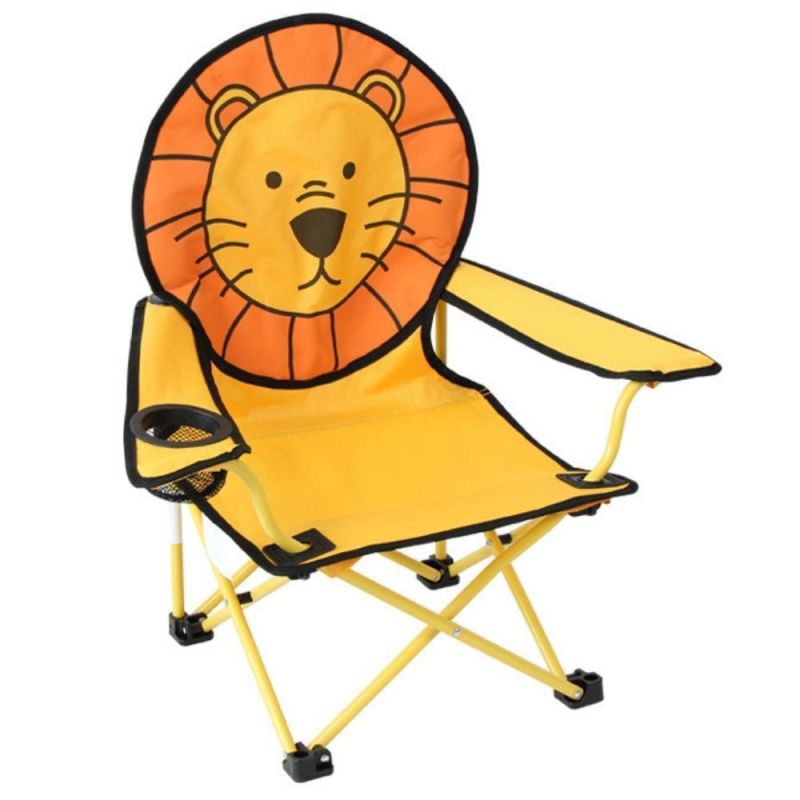 Children Camping Chairs Cartoon Folding Chair Lion Puppy Design Armchair with Cup Holder Folding Seat with Armrest and High Back Wyz19653