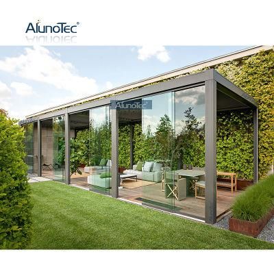 AlunoTec Opening Roof Systems Canopy Waterproof Garden Pavilion Gazebos Aluminum Pergola Metal Gazebo