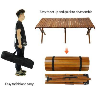 Outdoor Portable Wooden Table Folding Picnic Table Camping Wood Egg Roll Table