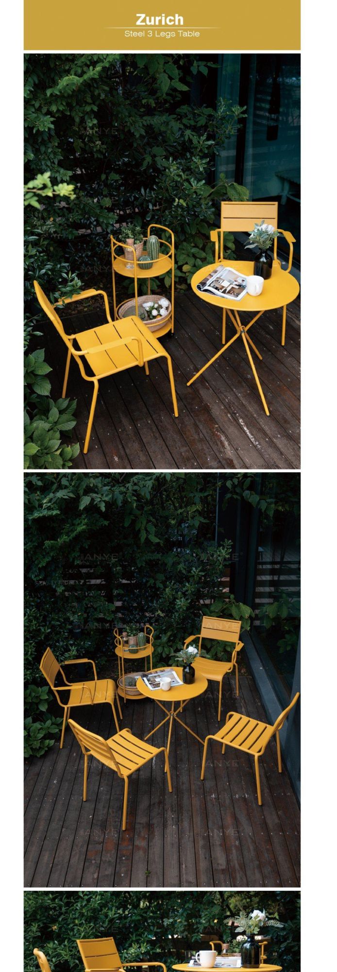 Outdoor Patio Furniture Durable Metal Yellow Knock Down Round Dining Table Folding Table
