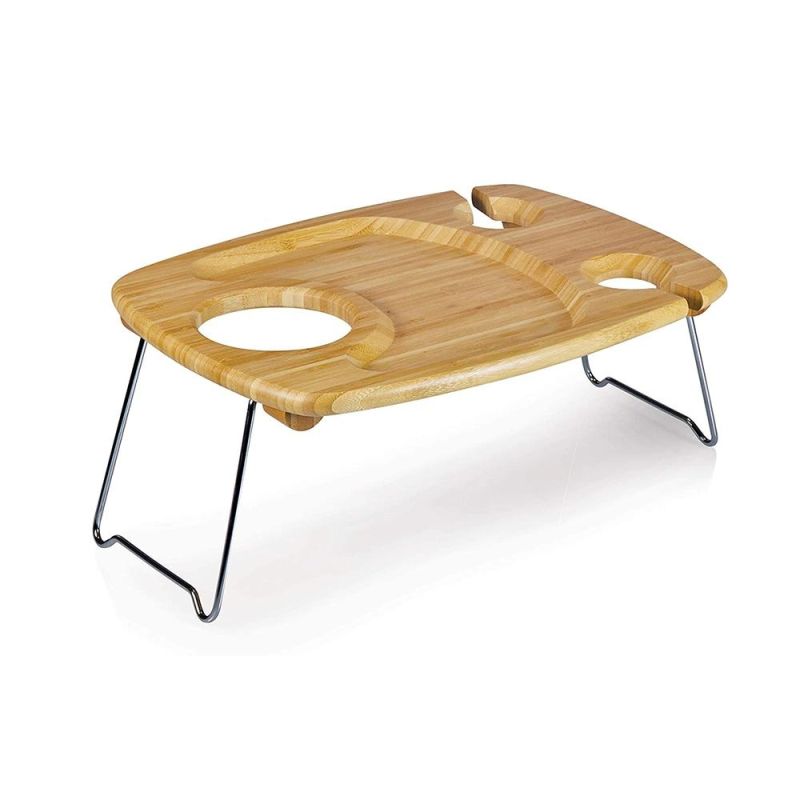 Portable Bamboo Wine and Snack Table for Picnic