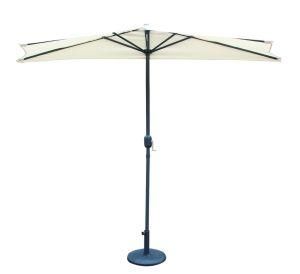 9 FT Steel Pole Outdoor Garden Courtyard Half Crank Umbrella