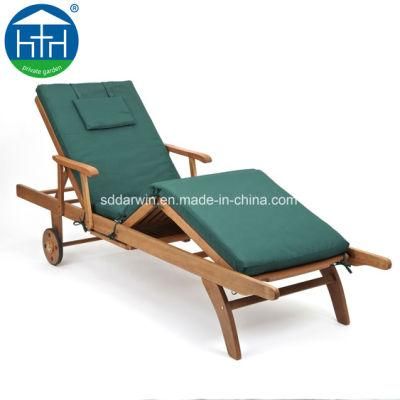High End Folding Outdoor Garden Wooden Sun Lounger with Wheels