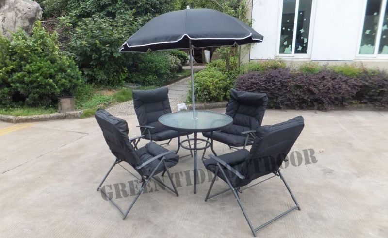 Outdoor Patio Dining Garden Furniture Sets 6PCS Folding Chair with Umbrella