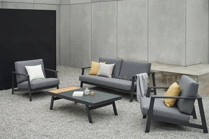 AlunoTec Outdoor Waterproof Patio Aluminum Frame 4 Seat Combination Garden Furniture Sectional Sofa Set