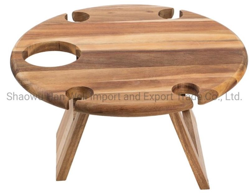 Wooden Foldable Garden Table with Wine Glass Bottle Stand