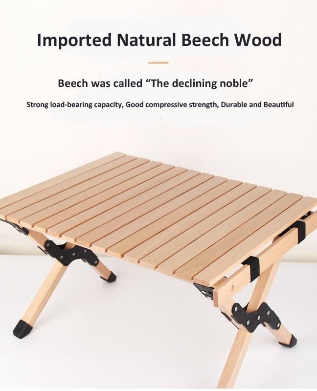 China Customized Luxury Teak Portable Folding Rolling up Wood Camping Table