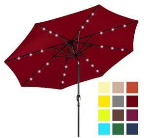 9FT Solar Power LED Light Lighted Outdoor Garden Crank Umbrella