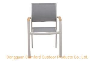 Stacking Contemporary Dining Chair / with Teak Armrests / Aluminum / Outdoor