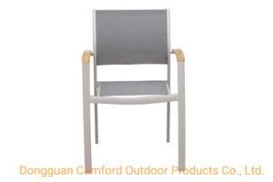 Stacking Contemporary Dining Chair / with Teak Armrests / Aluminum / Outdoor