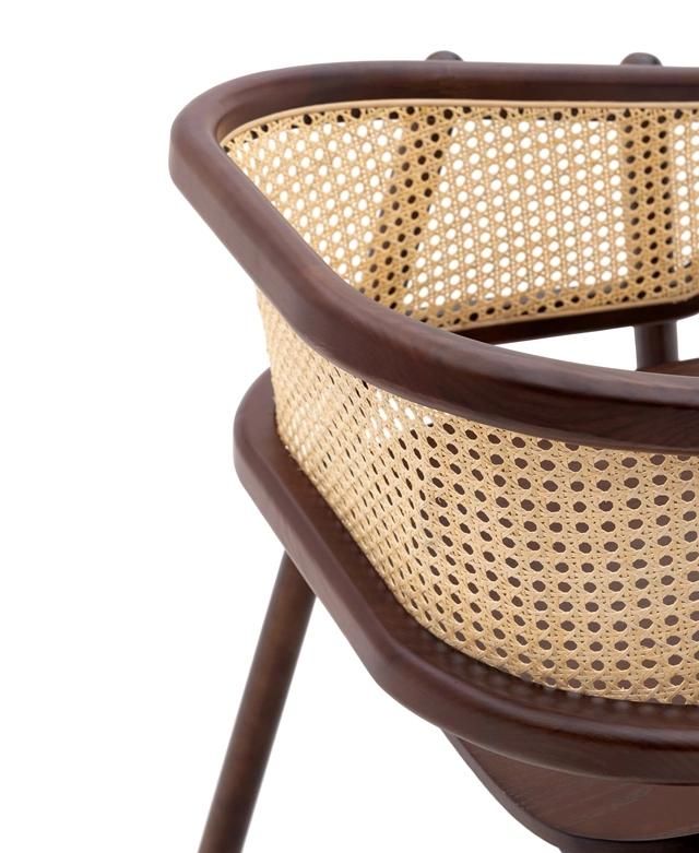 Chinese Classical Comfortable Wooden Frame Rattan Wicker Restaurant Arm Chair