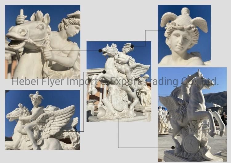 Natural Marble Stone Column Gazebo with Lady Sculptures with Iron Dome for Garden Decoration