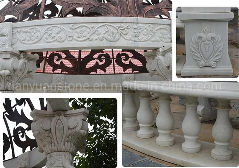Stone Marble Garden Gazebo with Sculptures Carvings
