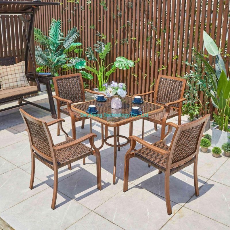 Hot Sale Outdoor Furniture Garden Aluminum Table with Bamboo-Look Painting Frame for Living Room Coffee Dining Bistro Set