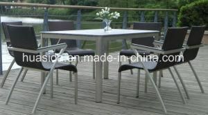 Restaurant Dining Table Set with Wood Stainless Steel Outdoor Furniture