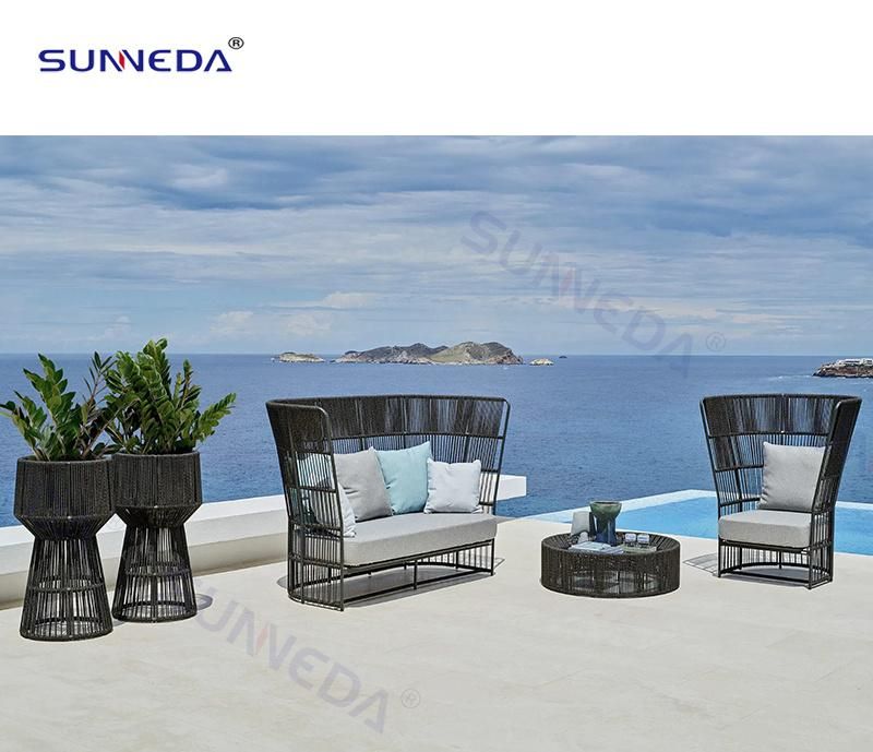 Modern Style Leisure Aluminum Webbing Dining Table Sets Garden Furniture