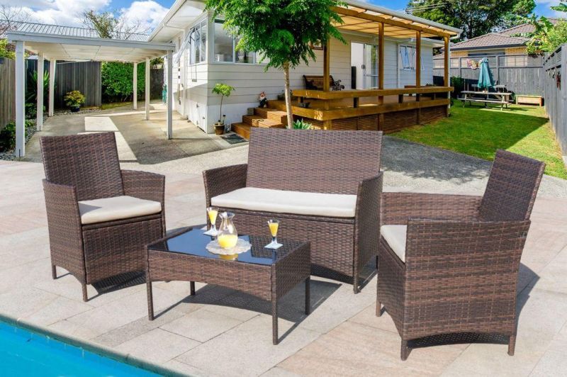 4 Pieces Outdoor Patio Furniture Sets Rattan Chair Wicker Set, Outdoor Indoor Use Backyard Porch Garden Poolside Balcony Furniture (Medium)