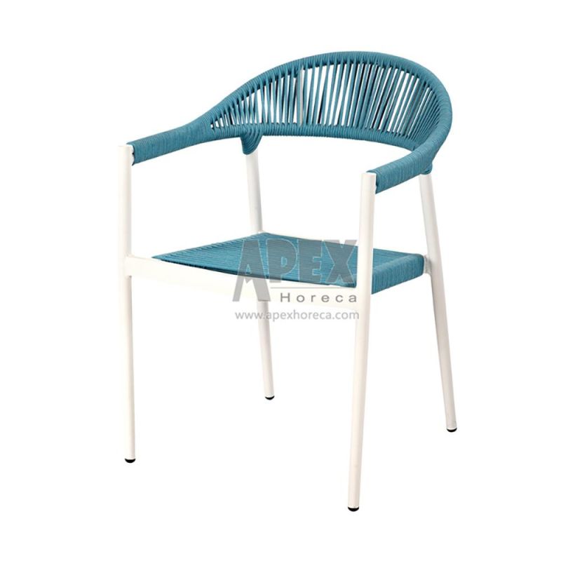 New Trend Outdoor Aluminum Armrest Garden Rope Dining Chair