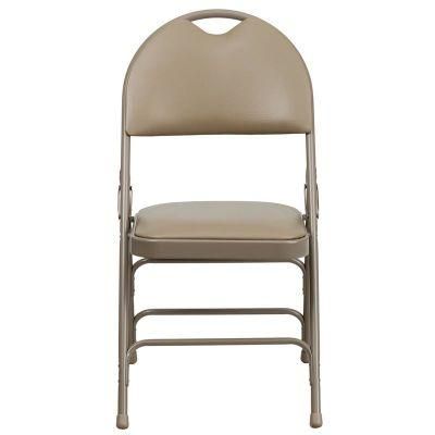 Gray Vinyl Metal Folding Chair with Easy-Carry Handle