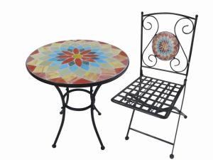 Mosaic Garden Furniture Outdoor Table and Folding Chairs Iron Bistro Set