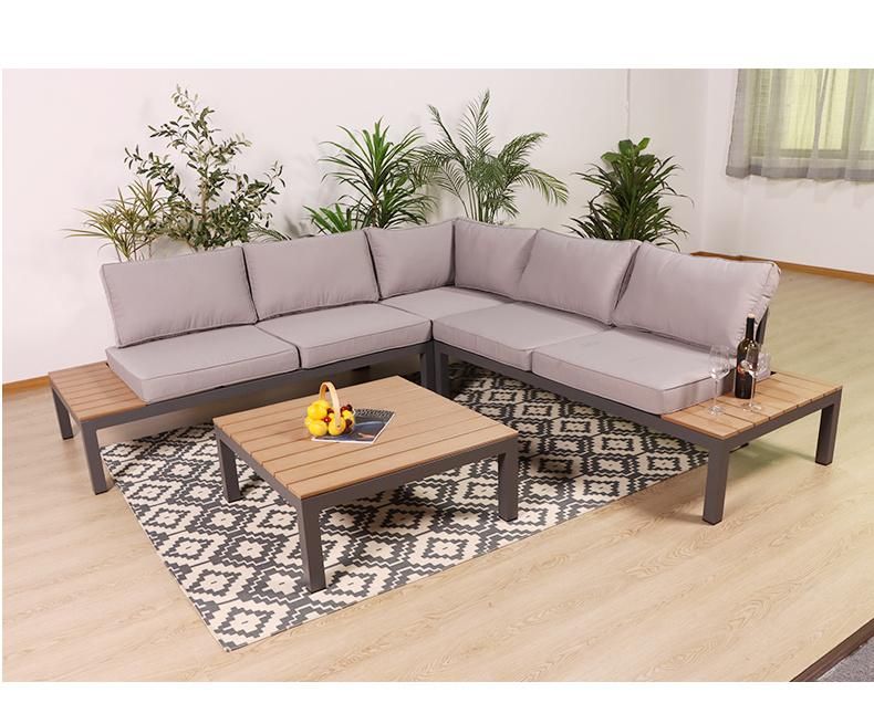 Cheap Modular L Shape Sofa Set Patio Use Poly Wood with Coffee Table Outdoor Garden Furniture