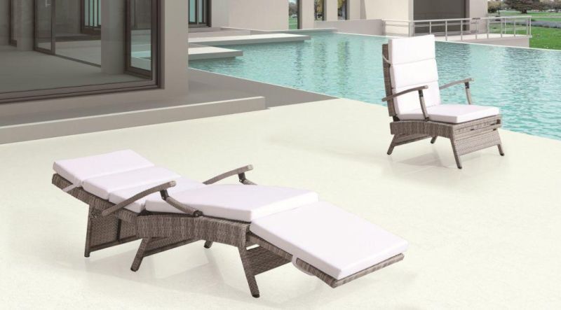 Outdoor Patio Garden Beach Foldable Wicker Rattan Chaise Lounge