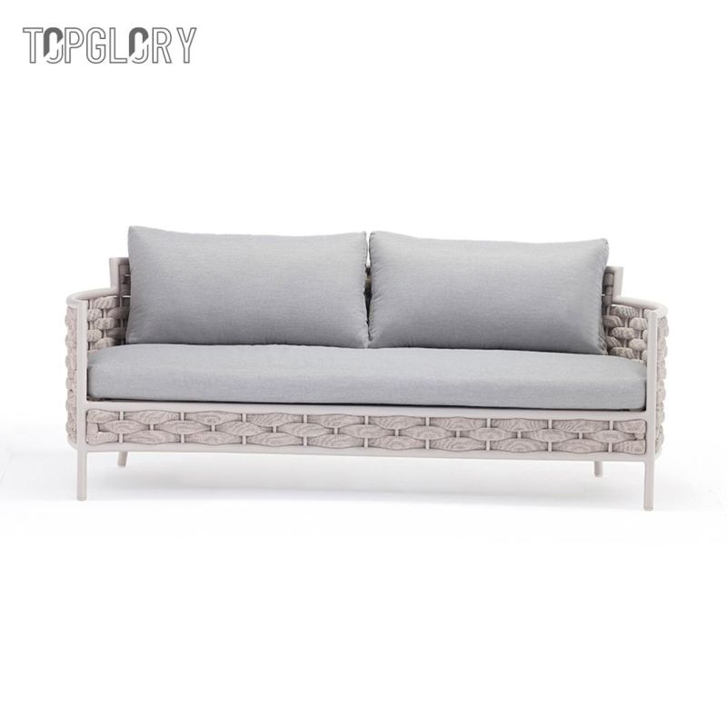 Modern Home Furniture Commercial Hotel Aluminum Outdoor Rope Leisure Sofa Set with Coffee Table