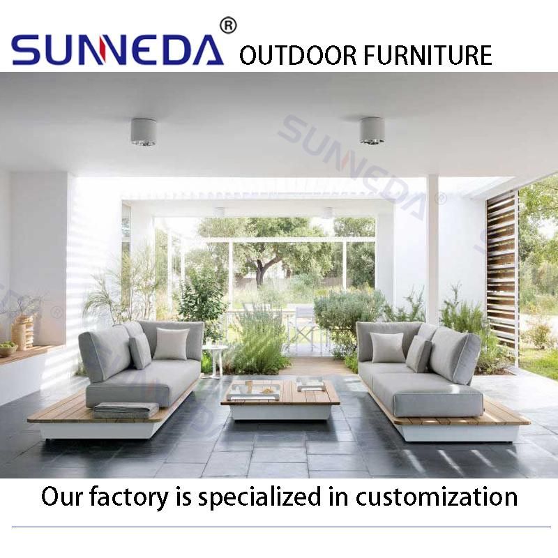 Outdoor Backyard Hotel Swimming Pool Sofa with Teak Tea Table