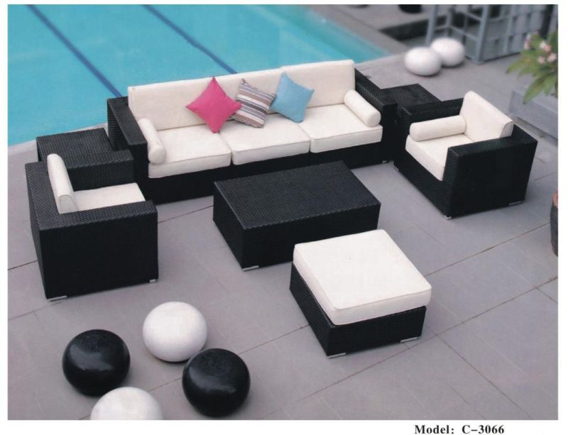 4 Pieces Loveseat Outdoor Garden Rattan Furniture Sets for Conversation, Wicker Chairs and Table Black