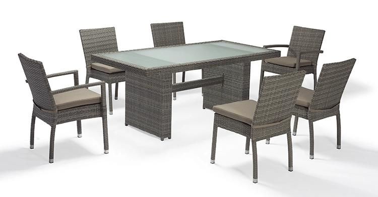 7PCS Rectangular Garden Rattan Table and Chair Set with Tempered Glass Top