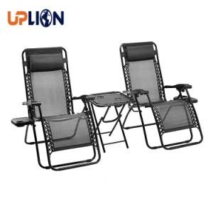 Uplion Breathable Black Outdoor Garden Chair Adjustable Zero Gravity Folding Reclining Lounge Chair Set