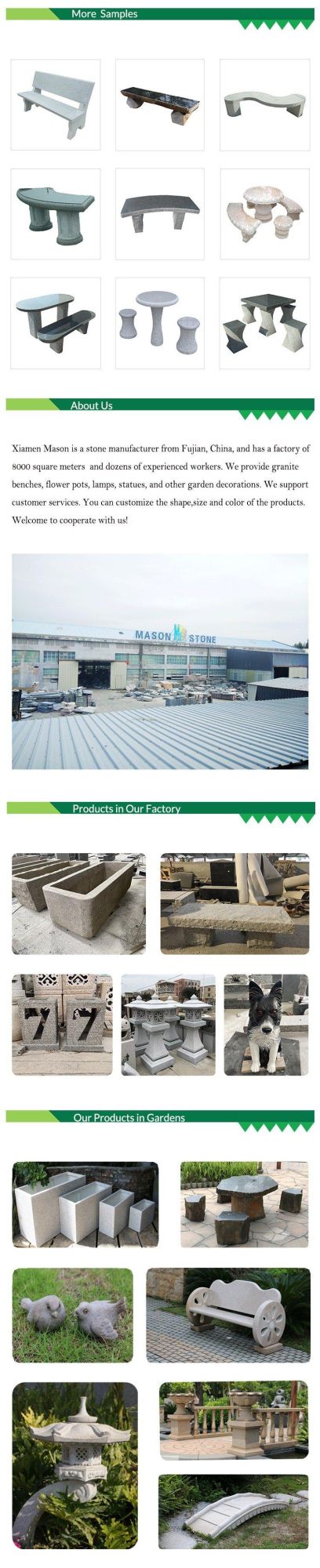 Bespoke Modern Style Natural Granite Bench for Garden