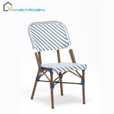 Elegant Weaving Outdoor Alominium French Vintage Stacking Rotan Bistro Wicker Dining Chair