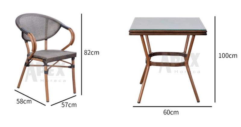 Outdoor Hotel Furniture Aluminum Frame Restaurant Table Chair Set Wholesale