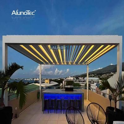 AlunoTec Outdoor Living Spaces Customized Sized Louvered Deck Kit Manual Pergola with Fence