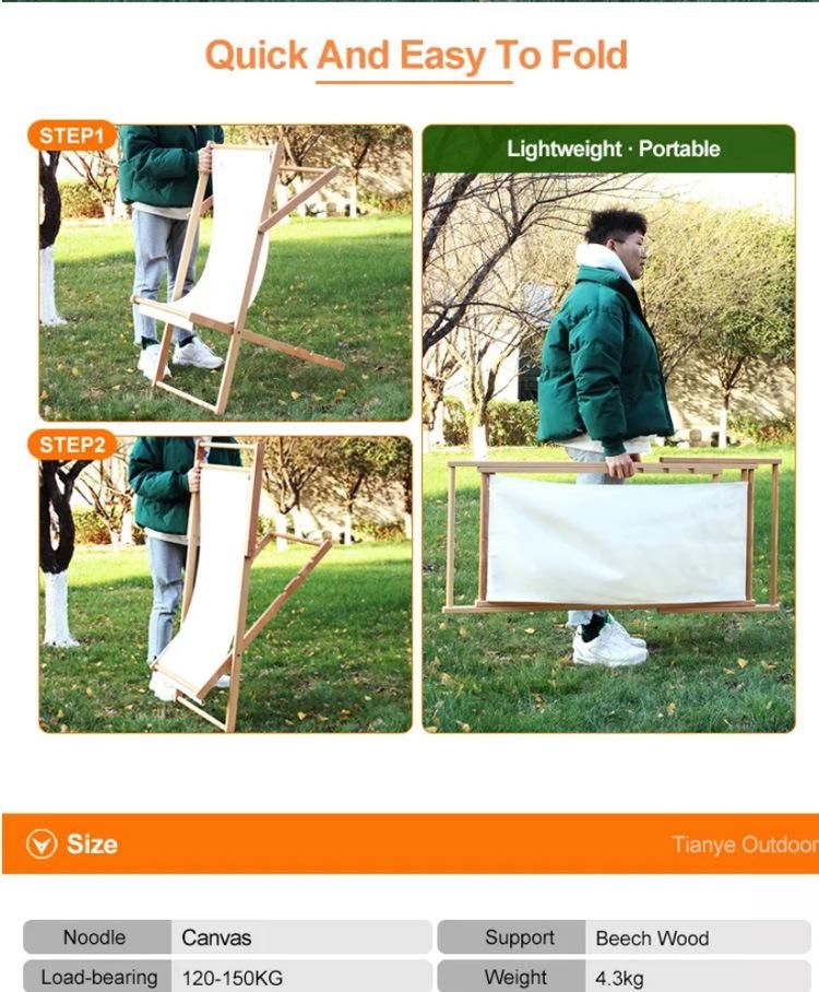 Wholesale Outdoor Furniture Garden Folding Canvas Deck Chair Lounge Solid Wood Beach Chair for Camping