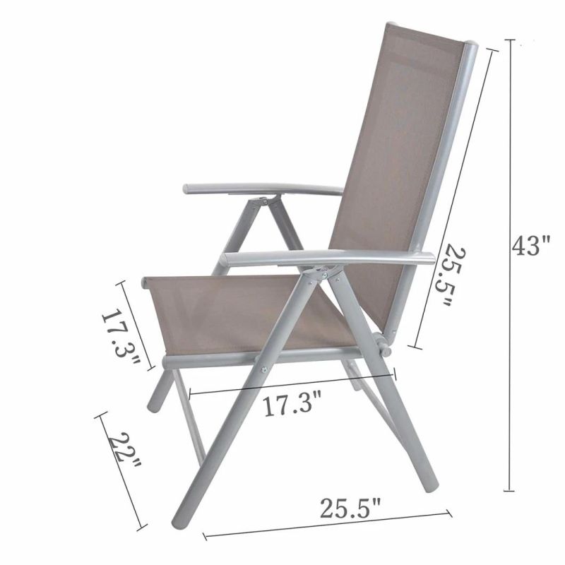 Folding Sling Chair Patio Adjustable Reclining Back Sturdy Aluminum Frame with Armrest Indoor Outdoor Furniture Garden Pool Bench, Gary