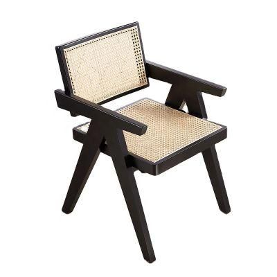 Wood Cane Wicker Rattan Back Office Dining Arm Chair