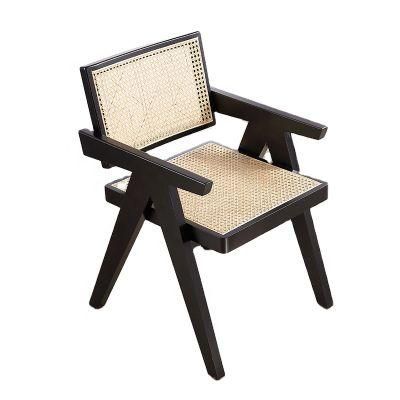 Wood Cane Wicker Rattan Back Office Dining Arm Chair